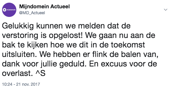 Twitter @MD_actueel storing opgelost