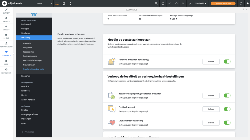 Geautomatiseerde e-mails in de webshopmaker van Mijndomein